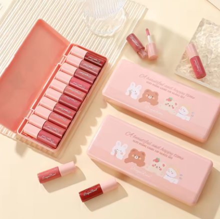 Set of 10 glitter lip glosses, easy to apply, lip glaze, lipstick, cup-proof, colorfast, moisturizing, glossy lip gloss, glass-like lips, glitter pearl lip gloss set