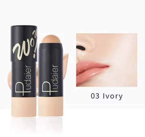 Full Coverage Lightweight Foundation Stick Contouring Face Makeup Long-Lasting Nude Foundation Base Blemish Concealer Bronzer Cosmetics with Brush