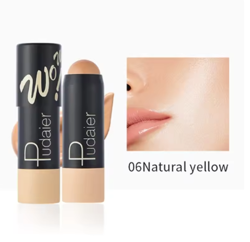 Full Coverage Lightweight Foundation Stick Contouring Face Makeup Long-Lasting Nude Foundation Base Blemish Concealer Bronzer Cosmetics with Brush