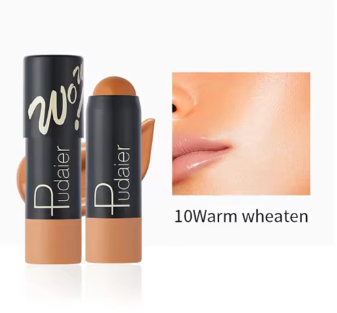 Full Coverage Lightweight Foundation Stick Contouring Face Makeup Long-Lasting Nude Foundation Base Blemish Concealer Bronzer Cosmetics with Brush