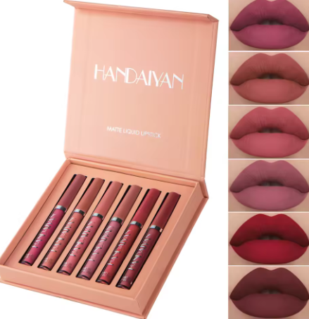 Non-Stick Cup Liquid Lipstick, Set of 6, Long-Lasting Lip Gloss Gift Box – Matte Finish Lip Gloss, Fade-Resistant
