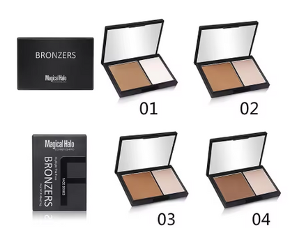 Highlighter, 2-Color Contour Bronzer Shading Powder, Brighten Shading Powder, 3D Facial Makeup with Mirror