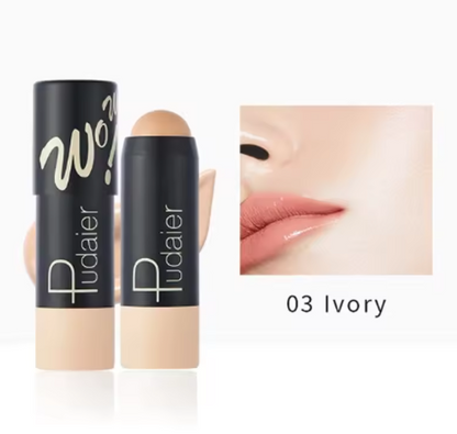 Full Coverage Lightweight Foundation Stick Contouring Face Makeup Long-Lasting Nude Foundation Base Blemish Concealer Bronzer Cosmetics with Brush