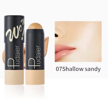 Full Coverage Lightweight Foundation Stick Contouring Face Makeup Long-Lasting Nude Foundation Base Blemish Concealer Bronzer Cosmetics with Brush