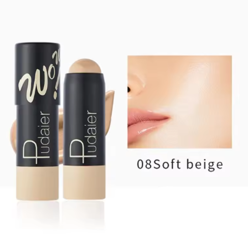 Full Coverage Lightweight Foundation Stick Contouring Face Makeup Long-Lasting Nude Foundation Base Blemish Concealer Bronzer Cosmetics with Brush