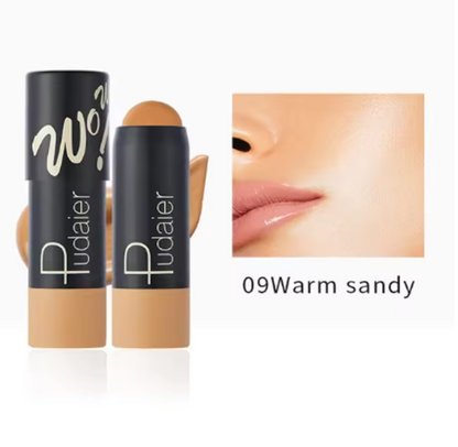 Full Coverage Lightweight Foundation Stick Contouring Face Makeup Long-Lasting Nude Foundation Base Blemish Concealer Bronzer Cosmetics with Brush