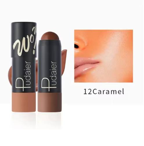 Full Coverage Lightweight Foundation Stick Contouring Face Makeup Long-Lasting Nude Foundation Base Blemish Concealer Bronzer Cosmetics with Brush