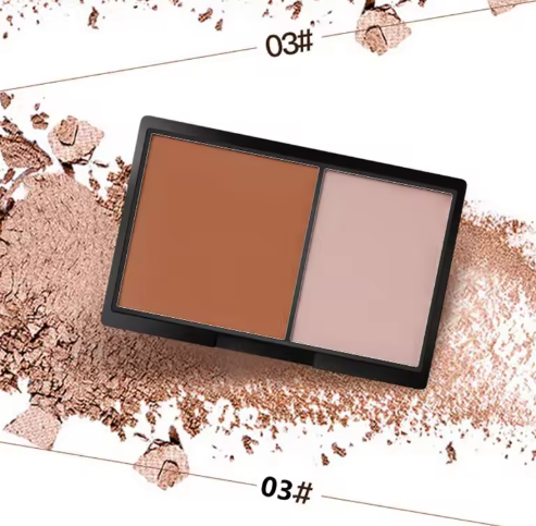 Highlighter, 2-Color Contour Bronzer Shading Powder, Brighten Shading Powder, 3D Facial Makeup with Mirror