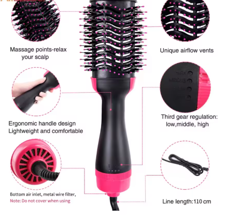 Women's Hair Dryer Brush, Hair Dryer, Straightener, Curler, Massager, 4-in-1, Fast Heating, One-Step Volume Enhancer, Hot Air Hair Brush